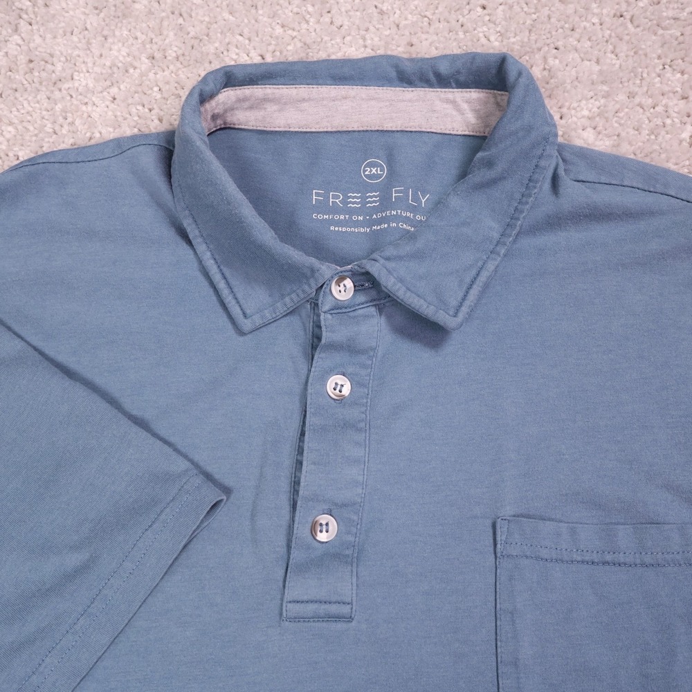 Free Fly Polo Shirt Pocket Short Sleeve Casual Everyday Top 2XL - Flaws